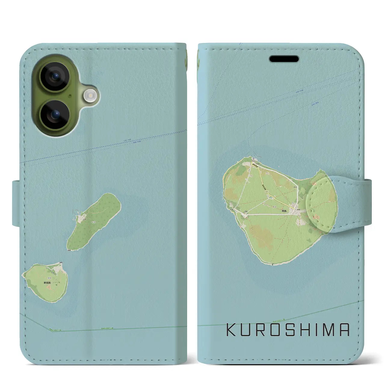 【黒島(沖縄県)】地図柄iPhoneケース(手帳タイプ)モノトーン・iPhone 17 Pro Max 用