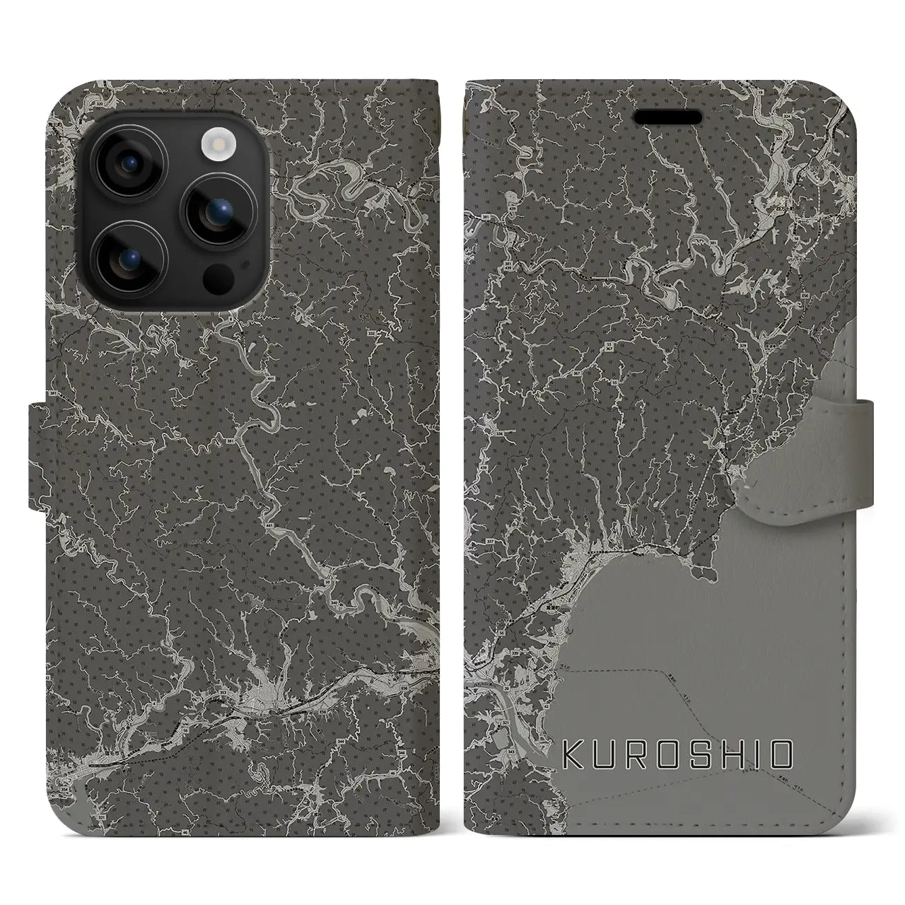 【黒潮(高知県)】地図柄iPhoneケース(手帳タイプ)モノトーン・iPhone 16 用