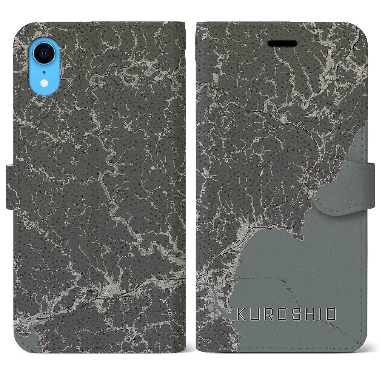 【黒潮(高知県)】地図柄iPhoneケース(手帳タイプ)モノトーン・iPhone XR 用
