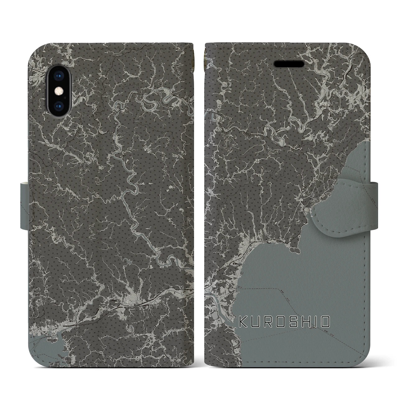 【黒潮(高知県)】地図柄iPhoneケース(手帳タイプ)モノトーン・iPhone XS / X 用