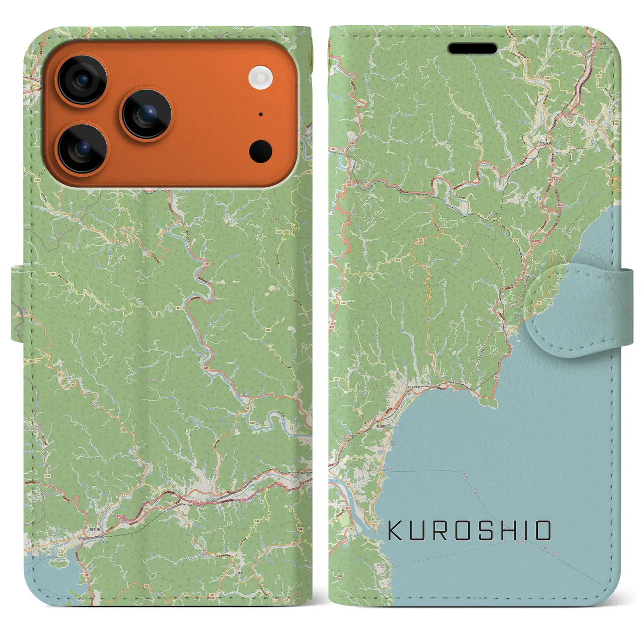 【黒潮(高知県)】地図柄iPhoneケース(手帳タイプ)モノトーン・iPhone 17 Pro Max 用