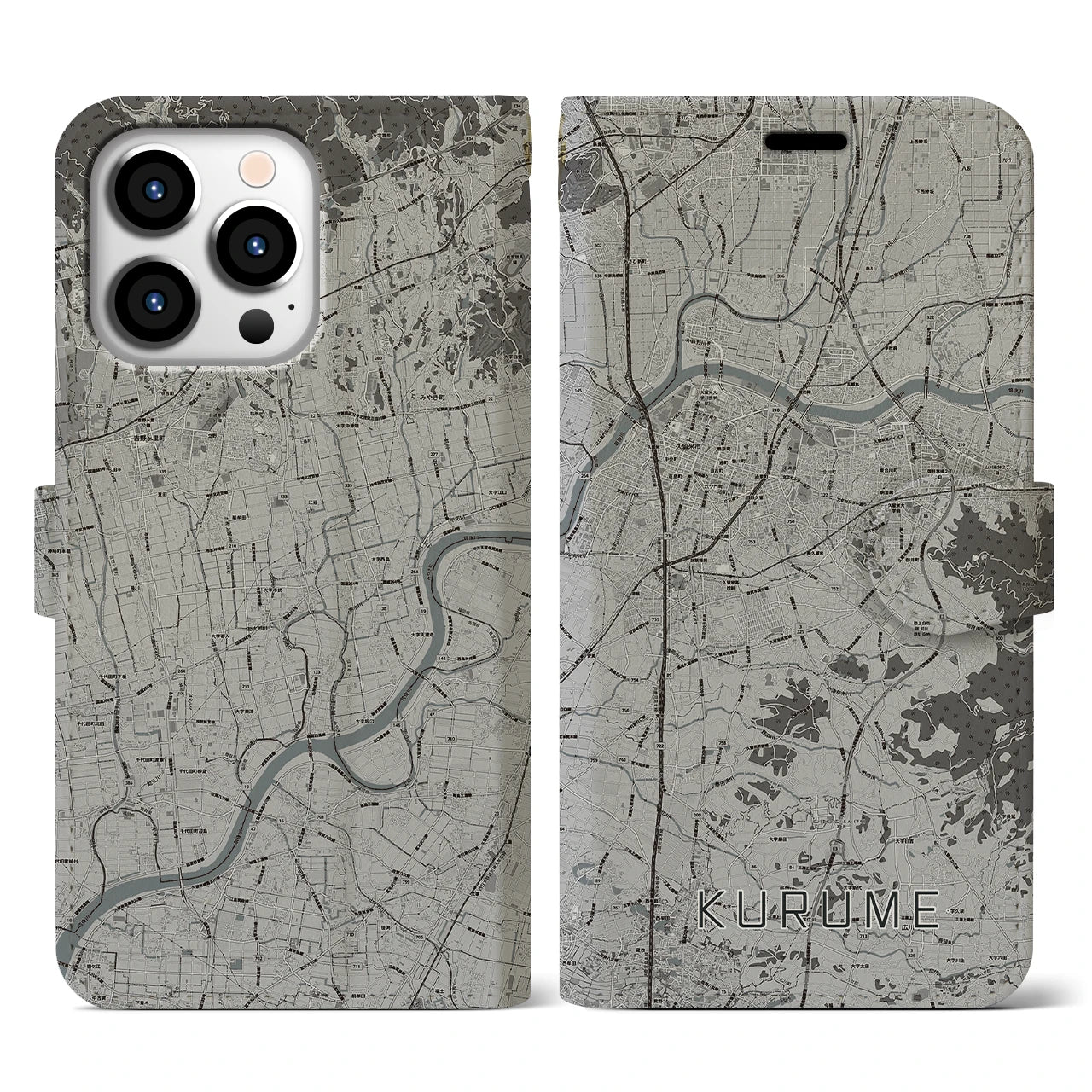 【久留米(福岡県)】地図柄iPhoneケース(手帳タイプ)