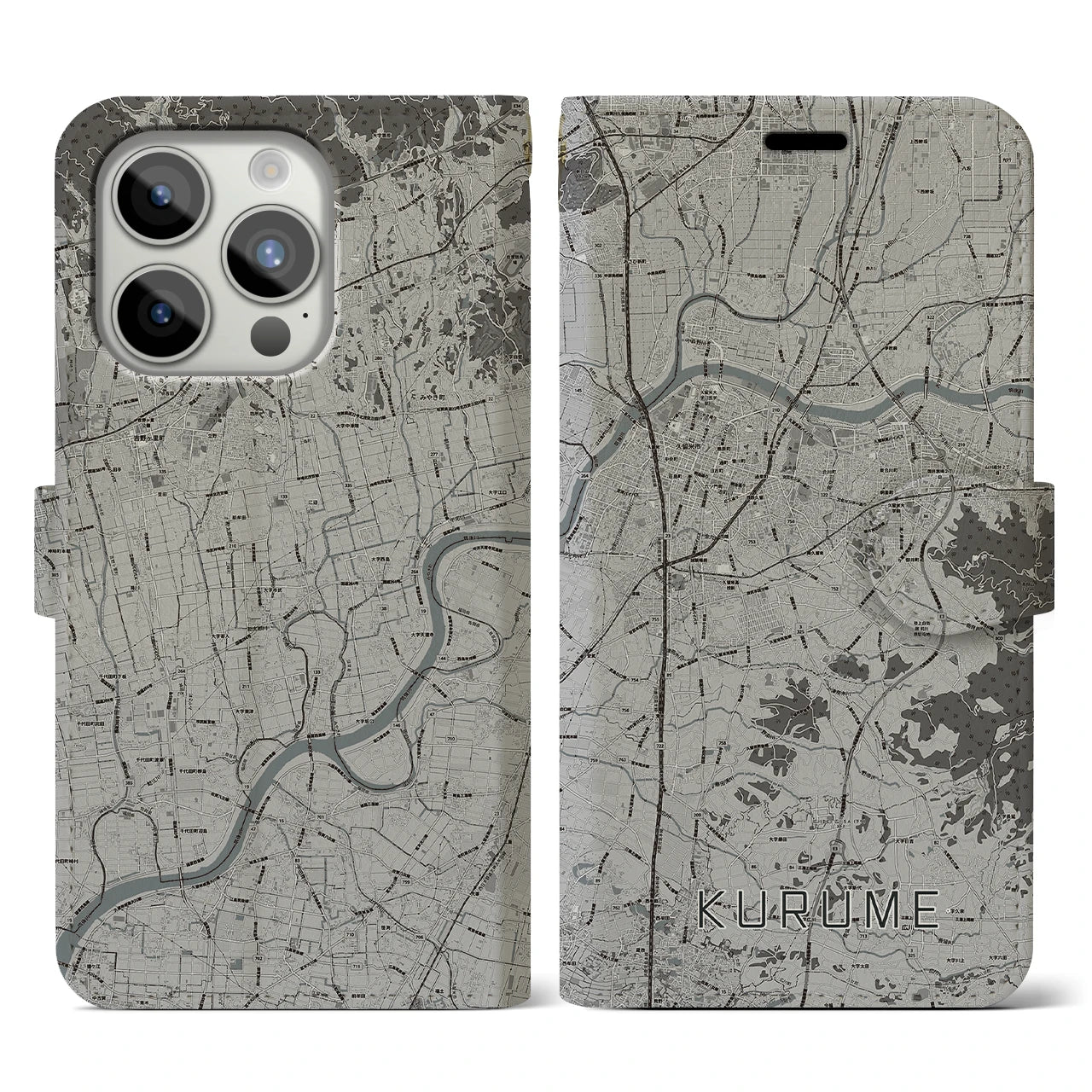 【久留米(福岡県)】地図柄iPhoneケース(手帳タイプ)