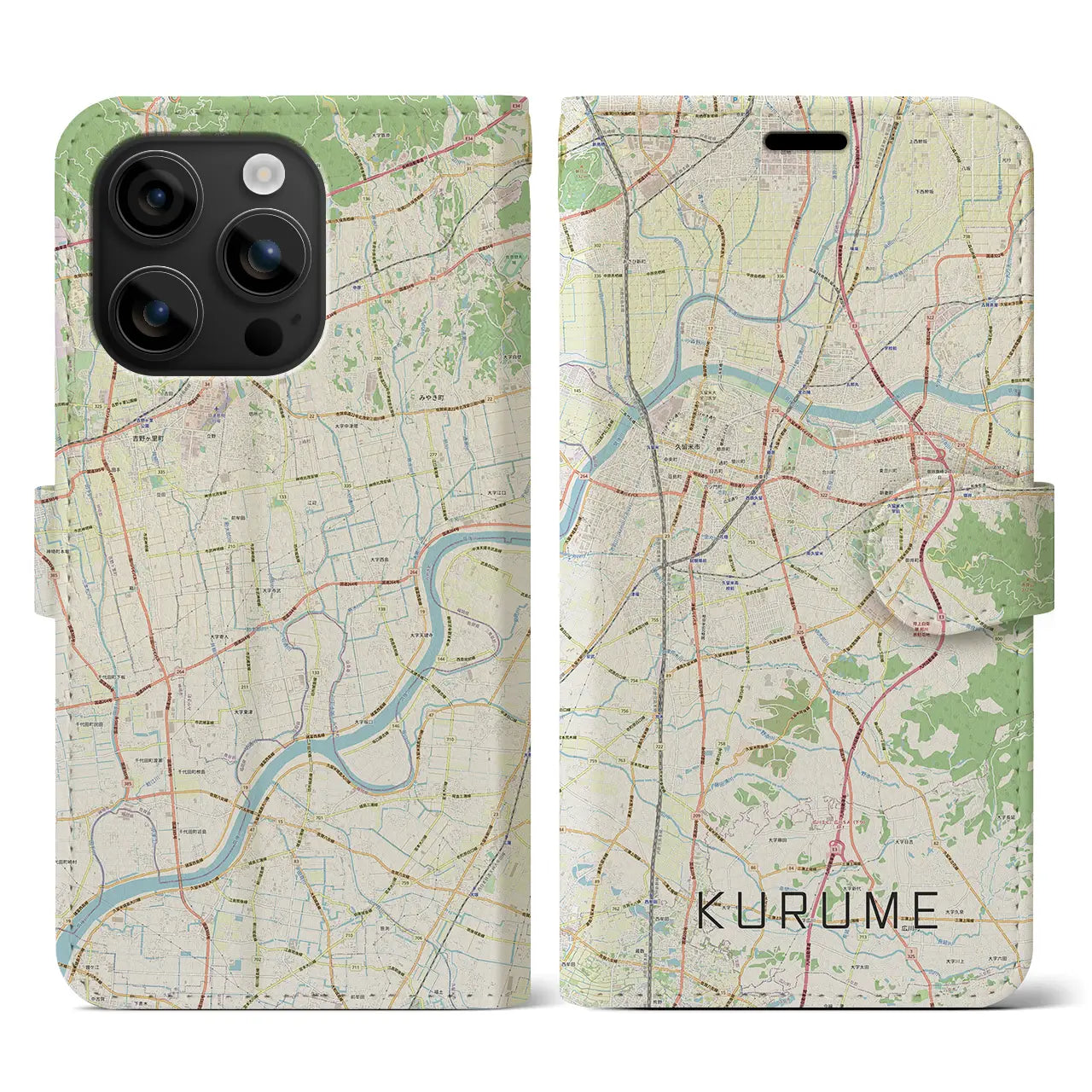 【久留米(福岡県)】地図柄iPhoneケース(手帳タイプ)ナチュラル・iPhone 16 用