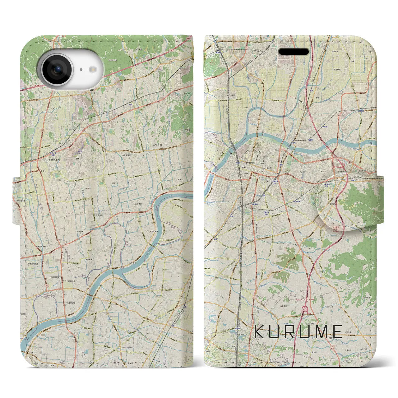 【久留米(福岡県)】地図柄iPhoneケース(手帳タイプ)