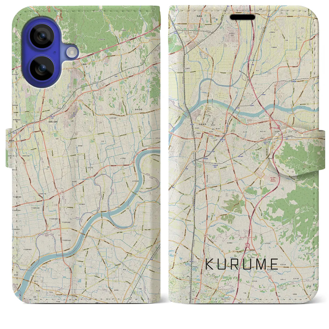 【久留米(福岡県)】地図柄iPhoneケース(手帳タイプ)ナチュラル・iPhone 16 Pro Max 用