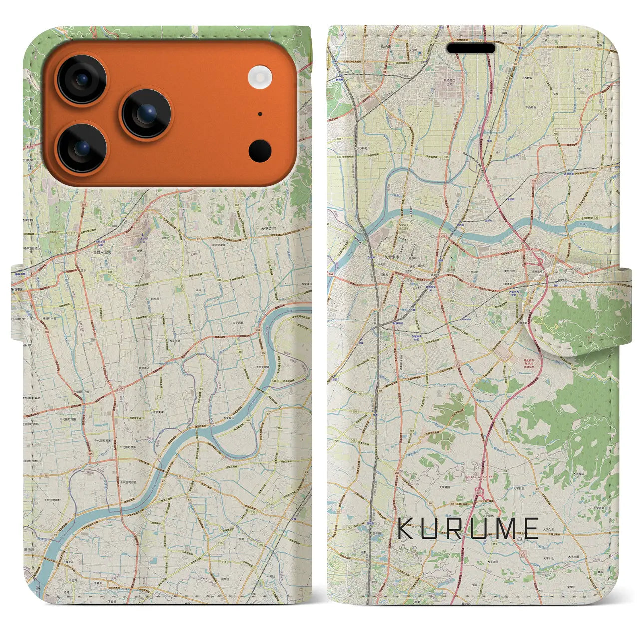 【久留米(福岡県)】地図柄iPhoneケース(手帳タイプ)