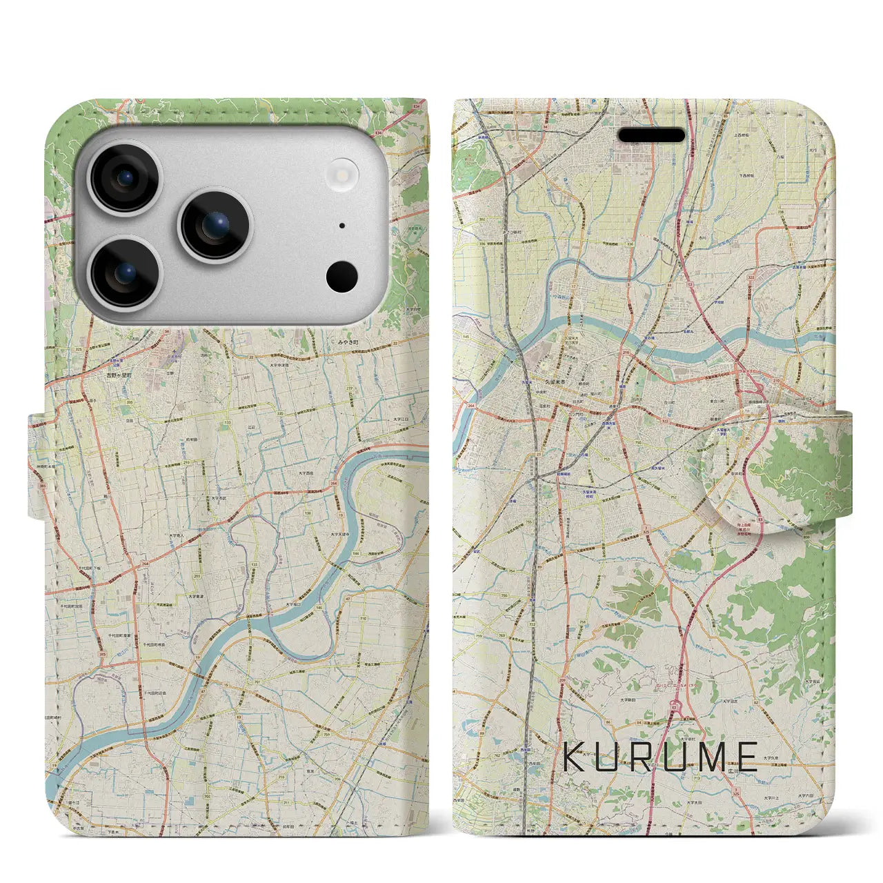 【久留米(福岡県)】地図柄iPhoneケース(手帳タイプ)