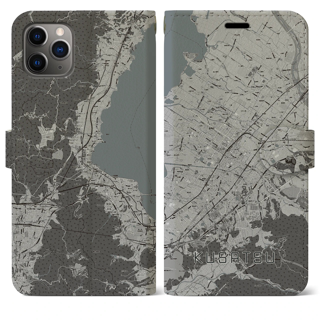 【草津(滋賀県)】地図柄iPhoneケース(手帳タイプ)モノトーン・iPhone 11 Pro Max 用