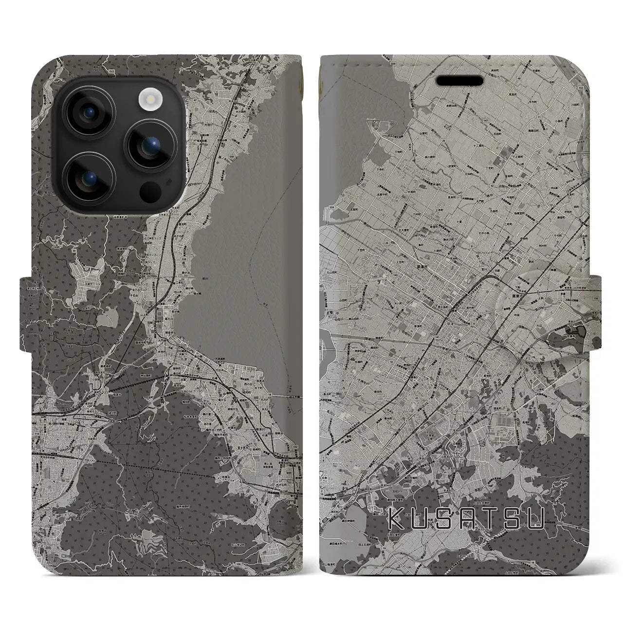 【草津(滋賀県)】地図柄iPhoneケース(手帳タイプ)モノトーン・iPhone 16 用