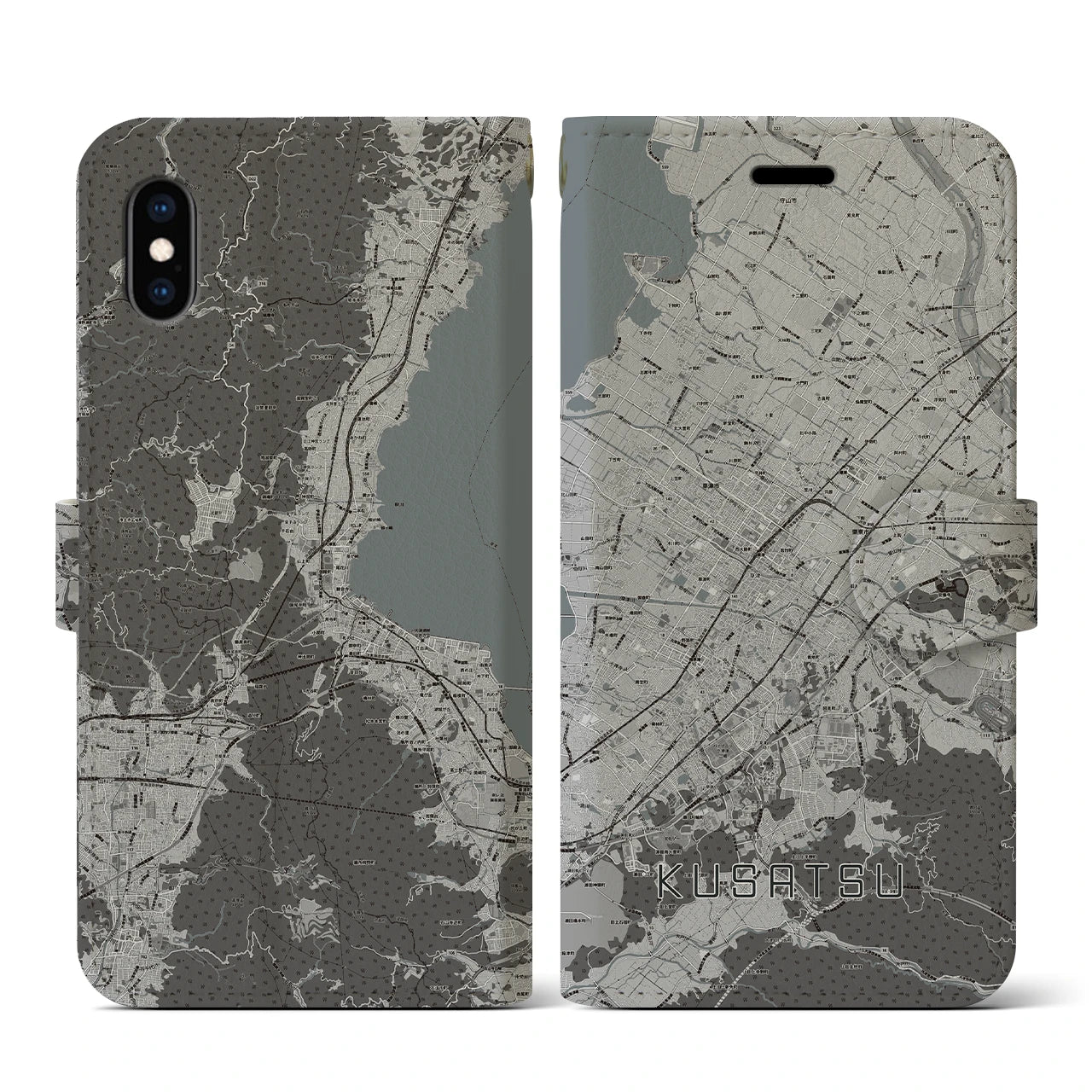 【草津(滋賀県)】地図柄iPhoneケース(手帳タイプ)モノトーン・iPhone XS / X 用