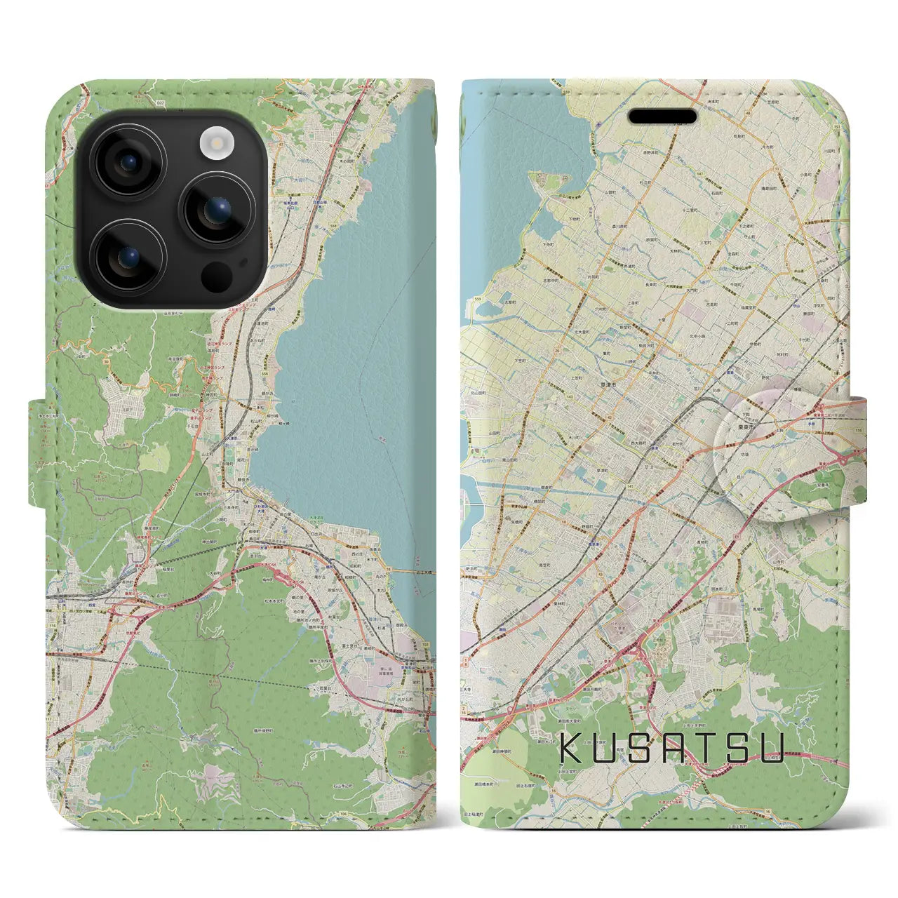 【草津(滋賀県)】地図柄iPhoneケース(手帳タイプ)ナチュラル・iPhone 16 用