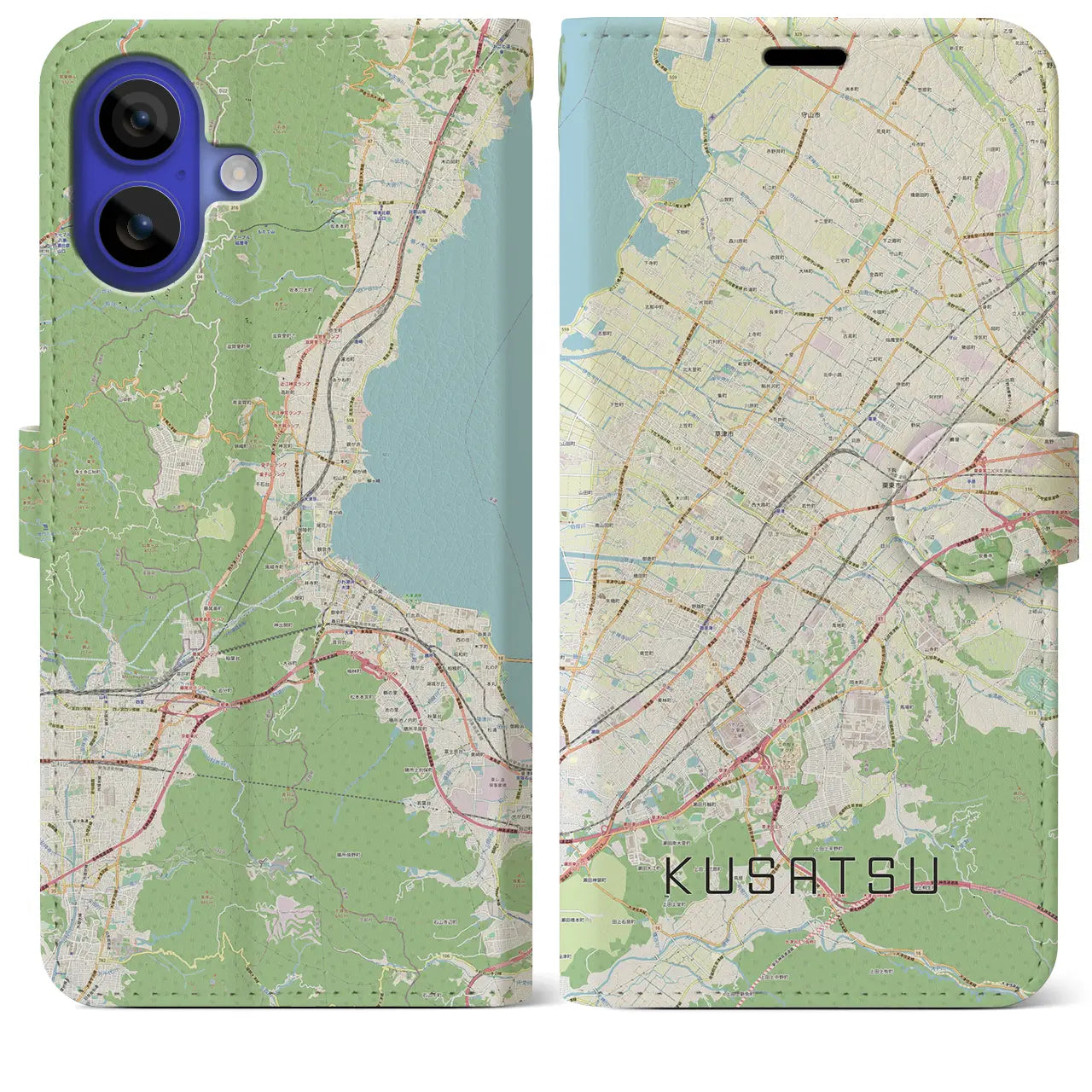 【草津(滋賀県)】地図柄iPhoneケース(手帳タイプ)ナチュラル・iPhone 16 Pro Max 用