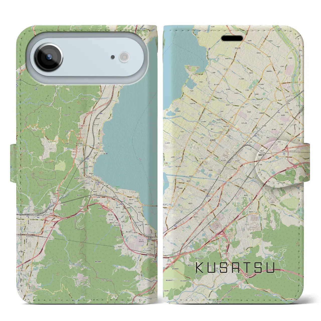 【草津(滋賀県)】地図柄iPhoneケース(手帳タイプ)モノトーン・iPhone 17 Pro Max 用