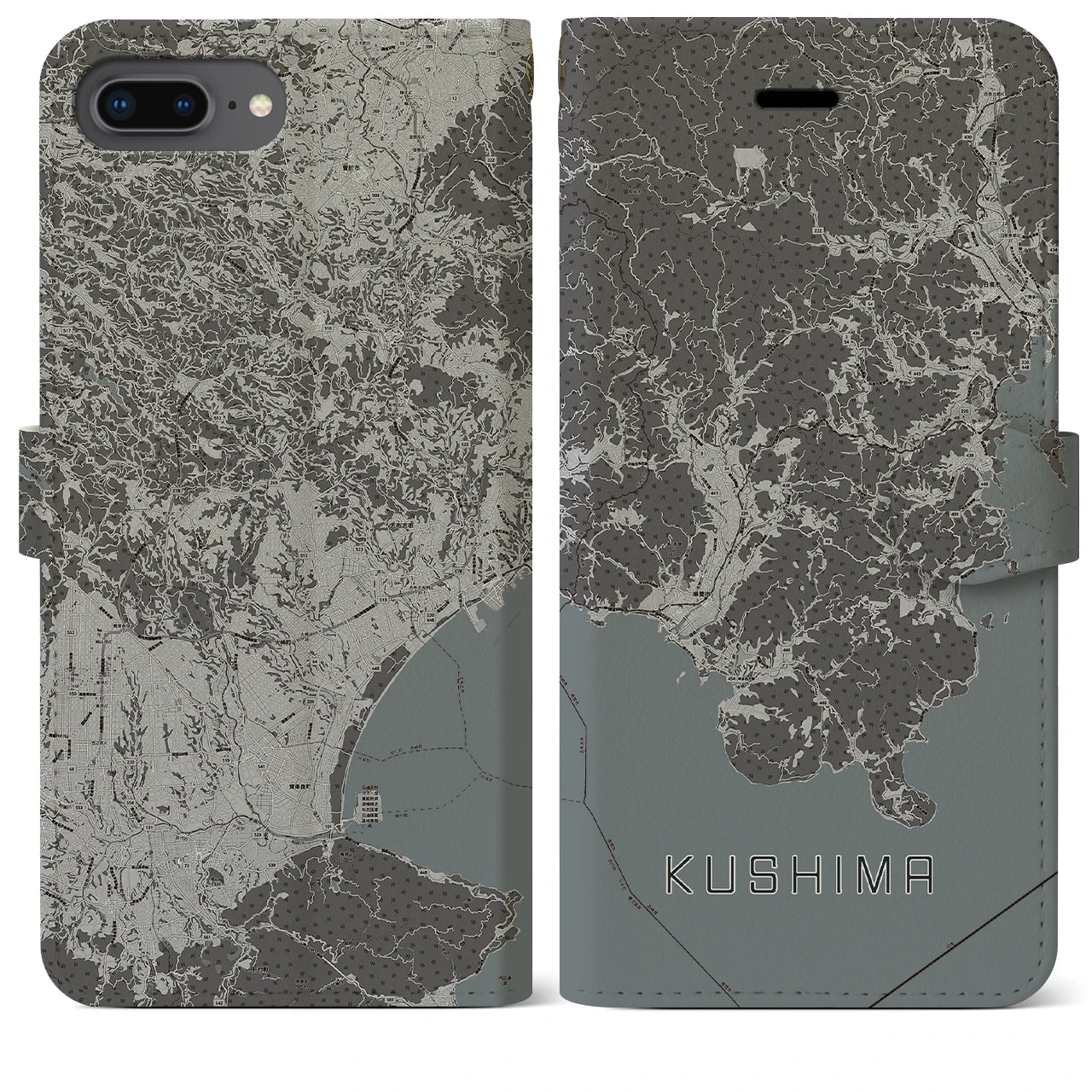 【串間(宮崎県)】地図柄iPhoneケース(手帳タイプ)モノトーン・iPhone 8Plus /7Plus / 6sPlus / 6Plus 用