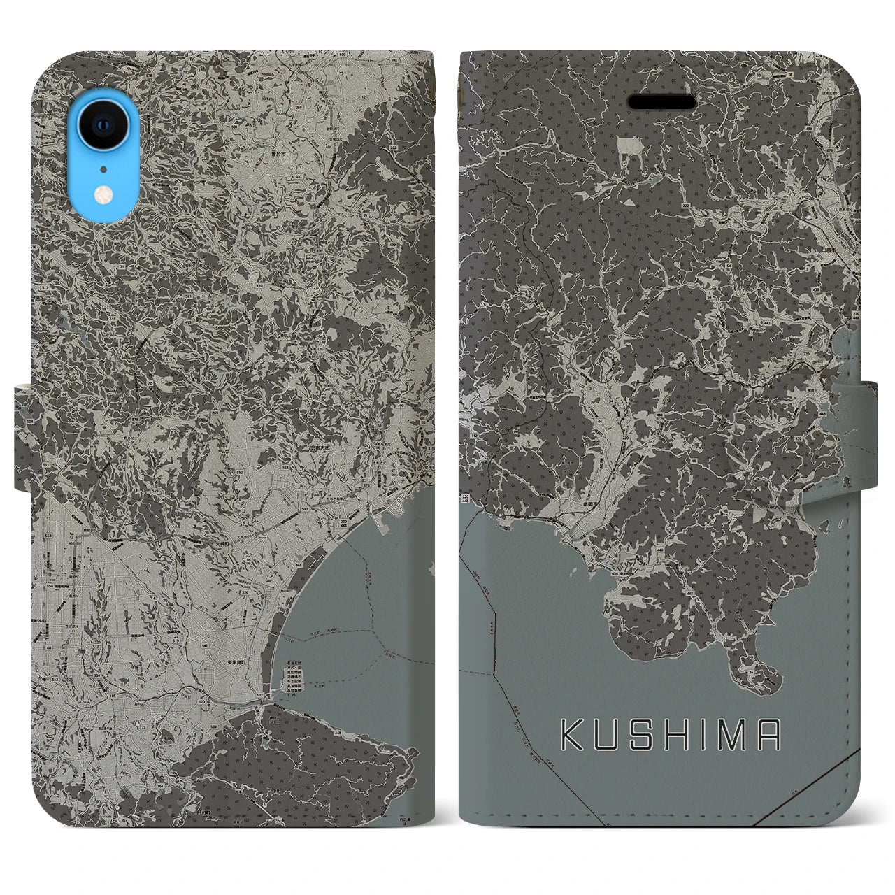 【串間(宮崎県)】地図柄iPhoneケース(手帳タイプ)モノトーン・iPhone XR 用