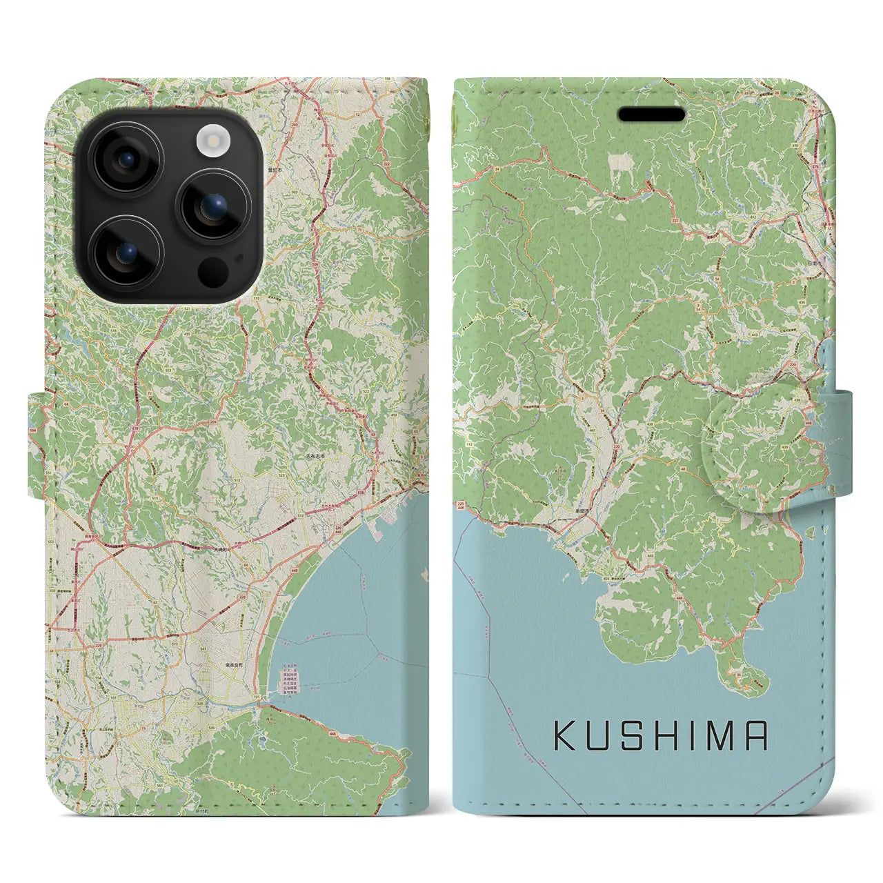 【串間(宮崎県)】地図柄iPhoneケース(手帳タイプ)ナチュラル・iPhone 16 用