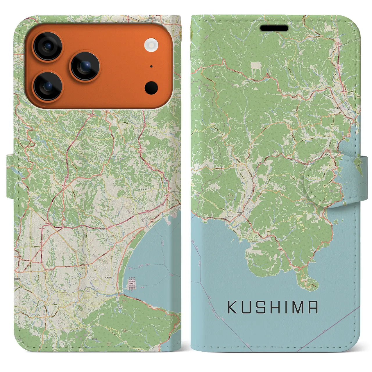 【串間(宮崎県)】地図柄iPhoneケース(手帳タイプ)ナチュラル・iPhone 17 Pro Max 用