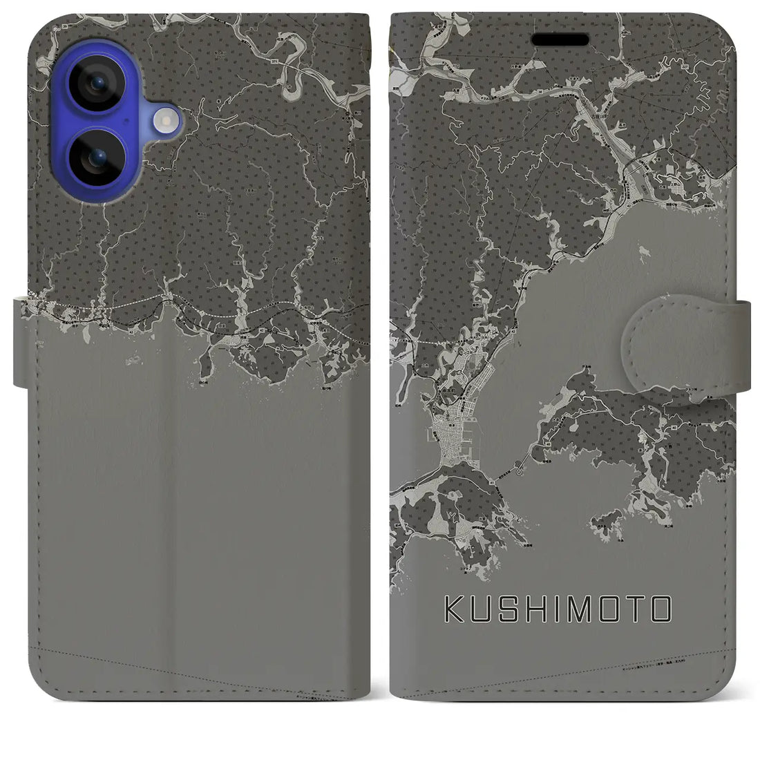 【串本(和歌山県)】地図柄iPhoneケース(手帳タイプ)モノトーン・iPhone 16 Pro Max 用