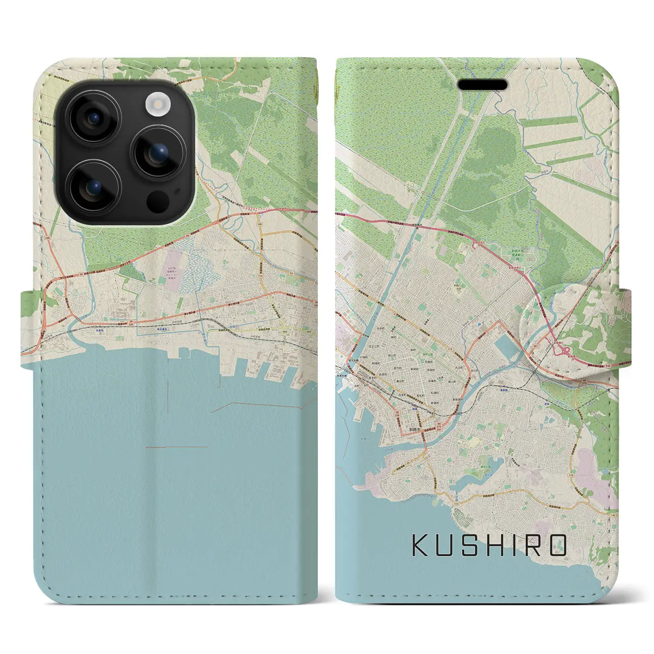 【釧路(北海道)】地図柄iPhoneケース(手帳タイプ)ナチュラル・iPhone 16 用