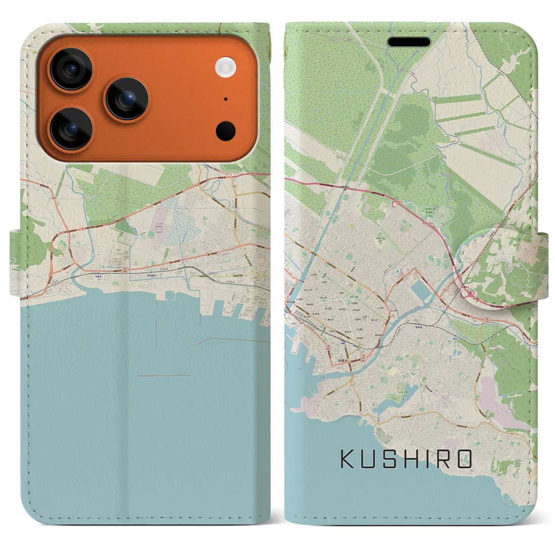 【釧路(北海道)】地図柄iPhoneケース(手帳タイプ)ナチュラル・iPhone 17 Pro Max 用
