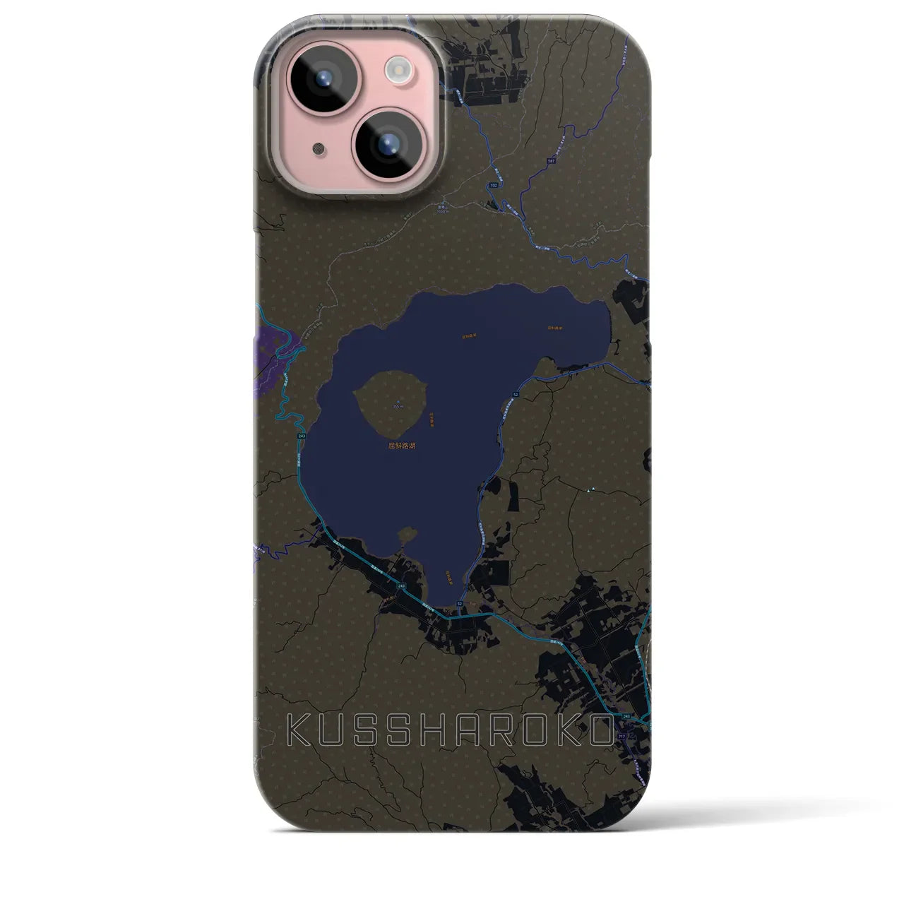 【屈斜路湖(北海道)】地図柄iPhoneケース(バックカバータイプ)