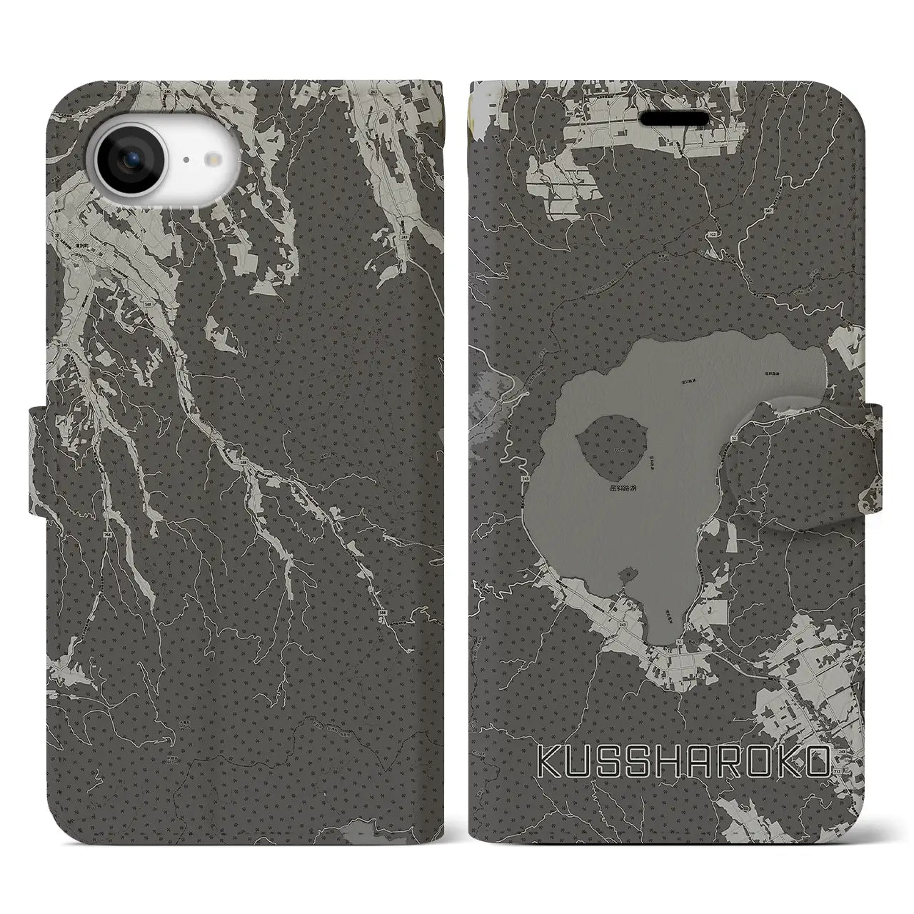 【屈斜路湖(北海道)】地図柄iPhoneケース(手帳タイプ)