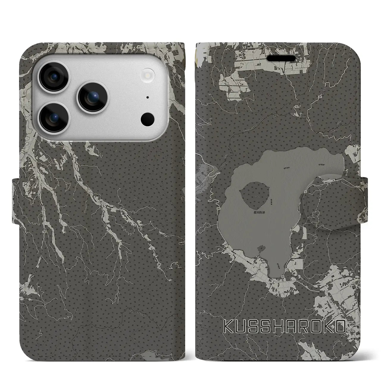 【屈斜路湖(北海道)】地図柄iPhoneケース(手帳タイプ)