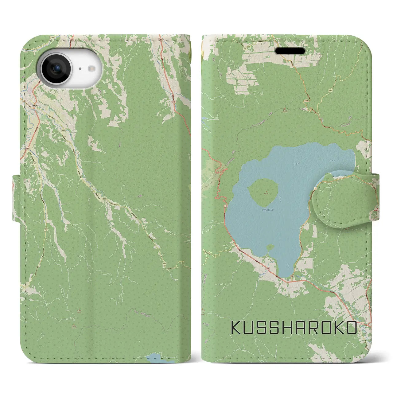 【屈斜路湖(北海道)】地図柄iPhoneケース(手帳タイプ)