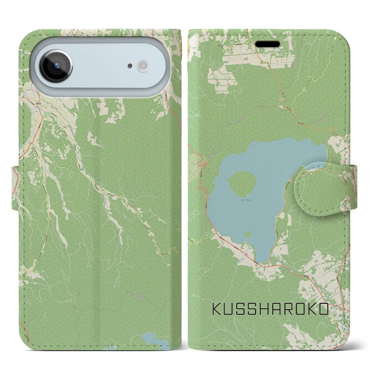 【屈斜路湖(北海道)】地図柄iPhoneケース(手帳タイプ)モノトーン・iPhone 17 Pro Max 用