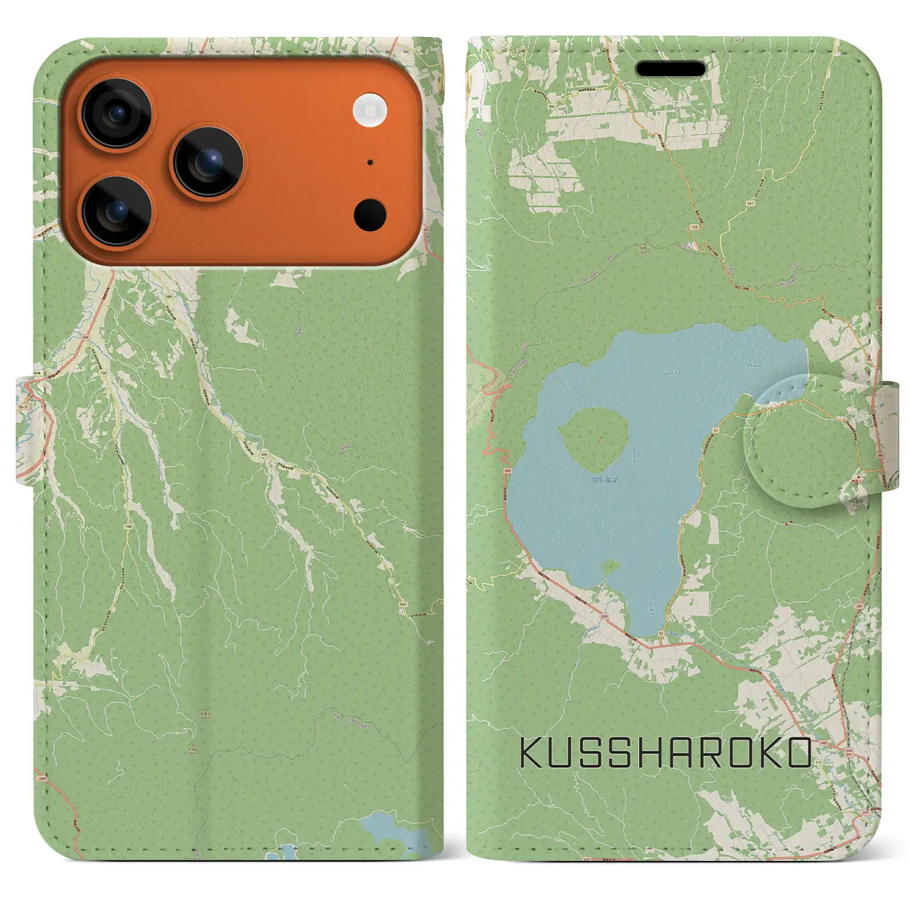 【屈斜路湖(北海道)】地図柄iPhoneケース(手帳タイプ)