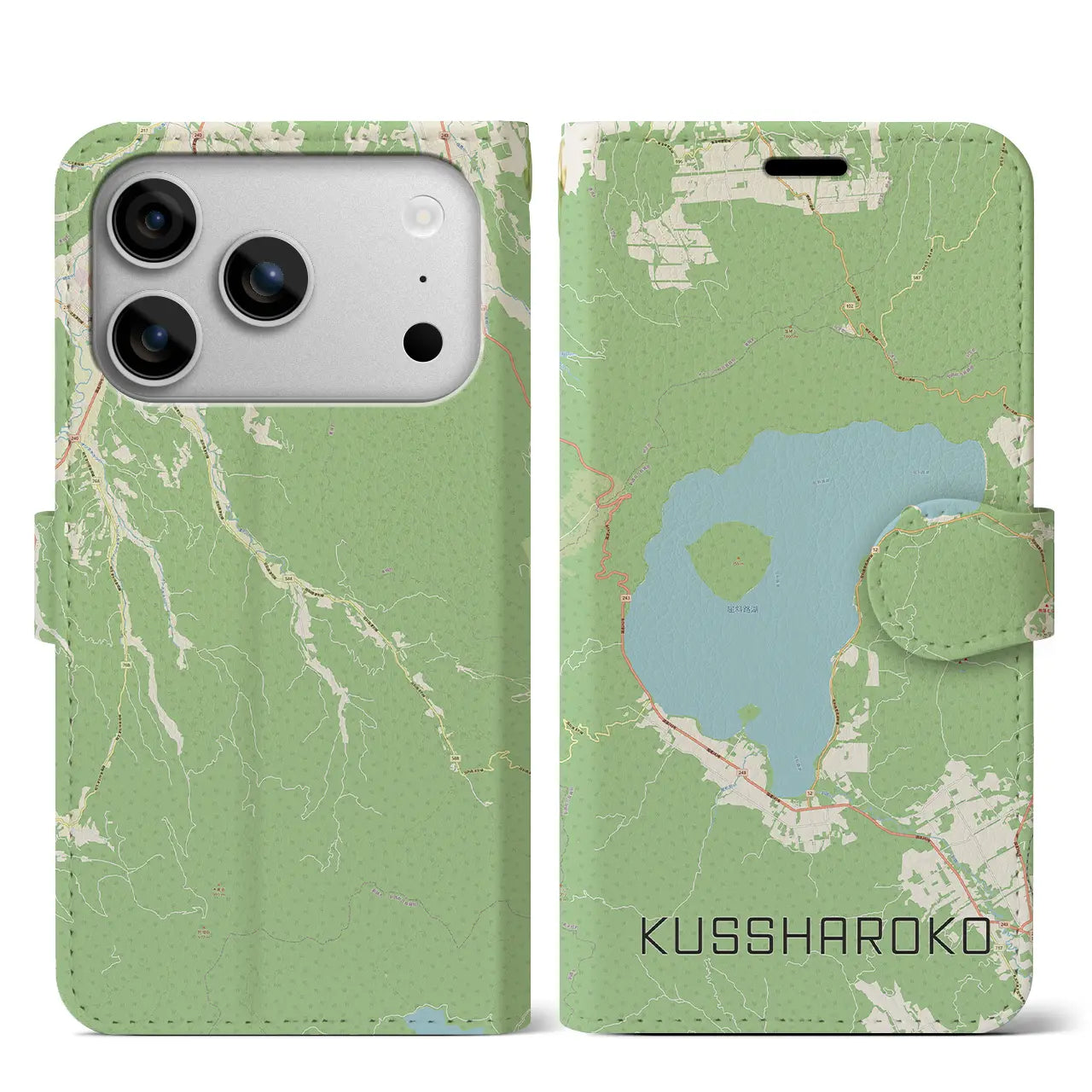 【屈斜路湖(北海道)】地図柄iPhoneケース(手帳タイプ)