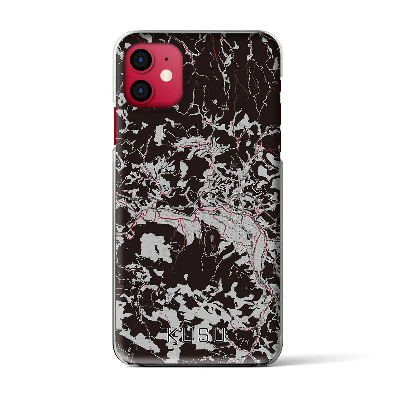 【玖珠(大分県)】地図柄iPhoneケース(クリアタイプ)モノトーン・iPhone 11 用
