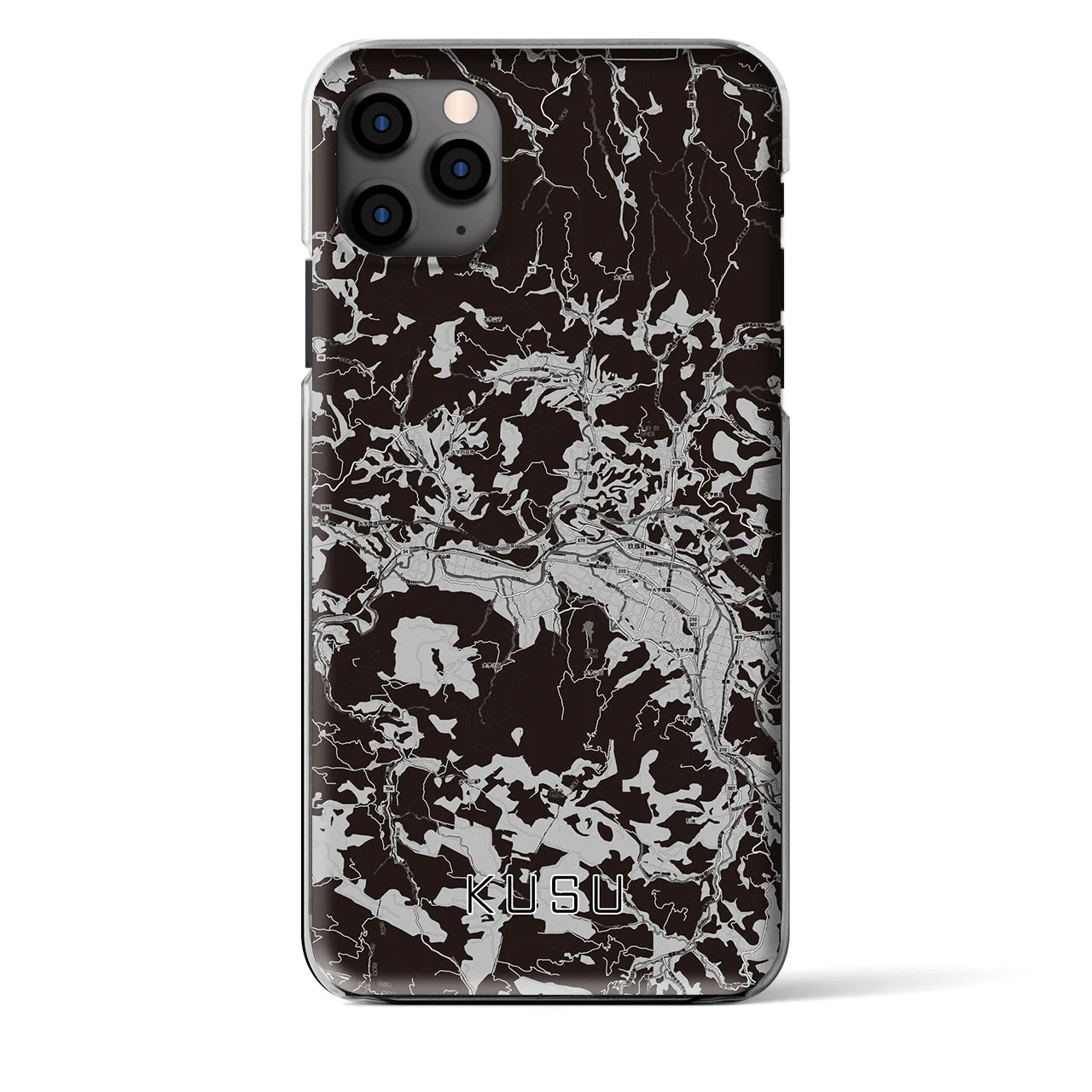 【玖珠(大分県)】地図柄iPhoneケース(クリアタイプ)モノトーン・iPhone 11 Pro Max 用