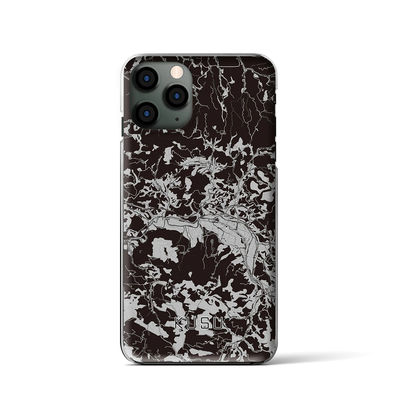 【玖珠(大分県)】地図柄iPhoneケース(クリアタイプ)モノトーン・iPhone 11 Pro 用