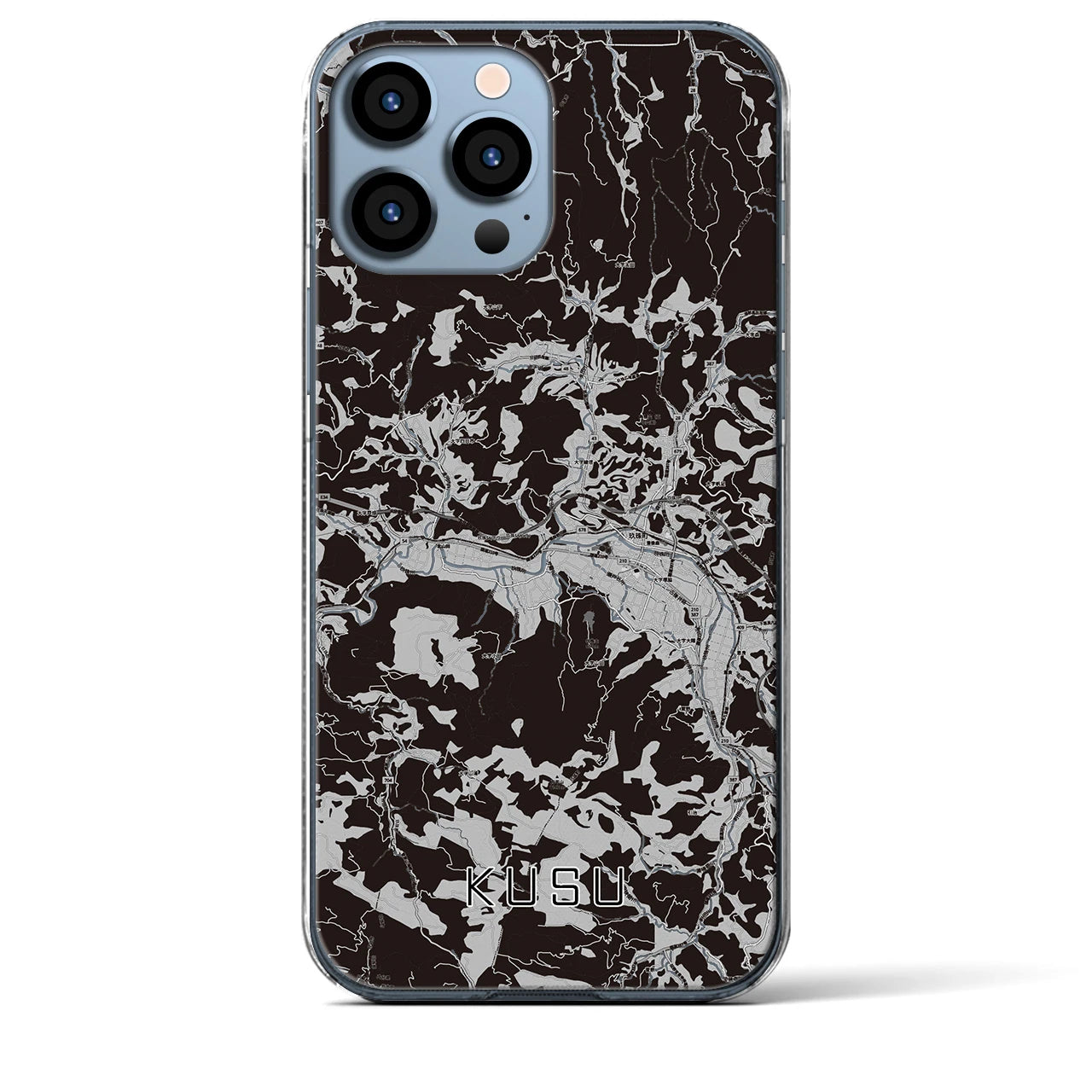 【玖珠(大分県)】地図柄iPhoneケース(クリアタイプ)モノトーン・iPhone 13 Pro Max 用