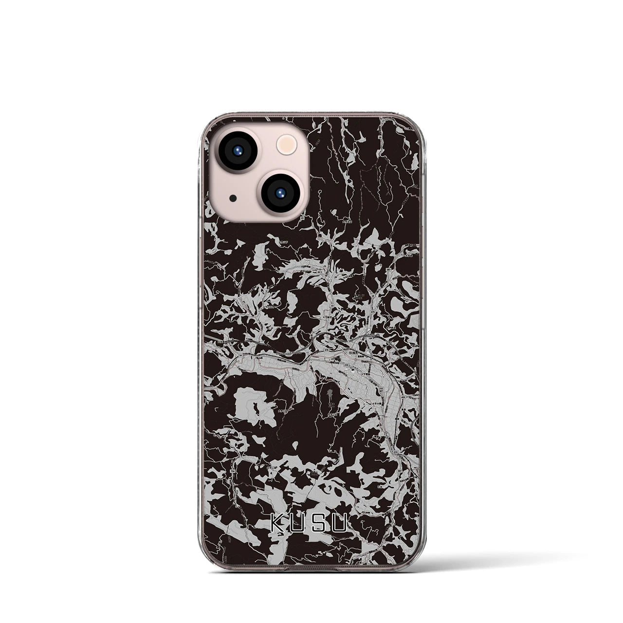 【玖珠(大分県)】地図柄iPhoneケース(クリアタイプ)モノトーン・iPhone 13 mini 用