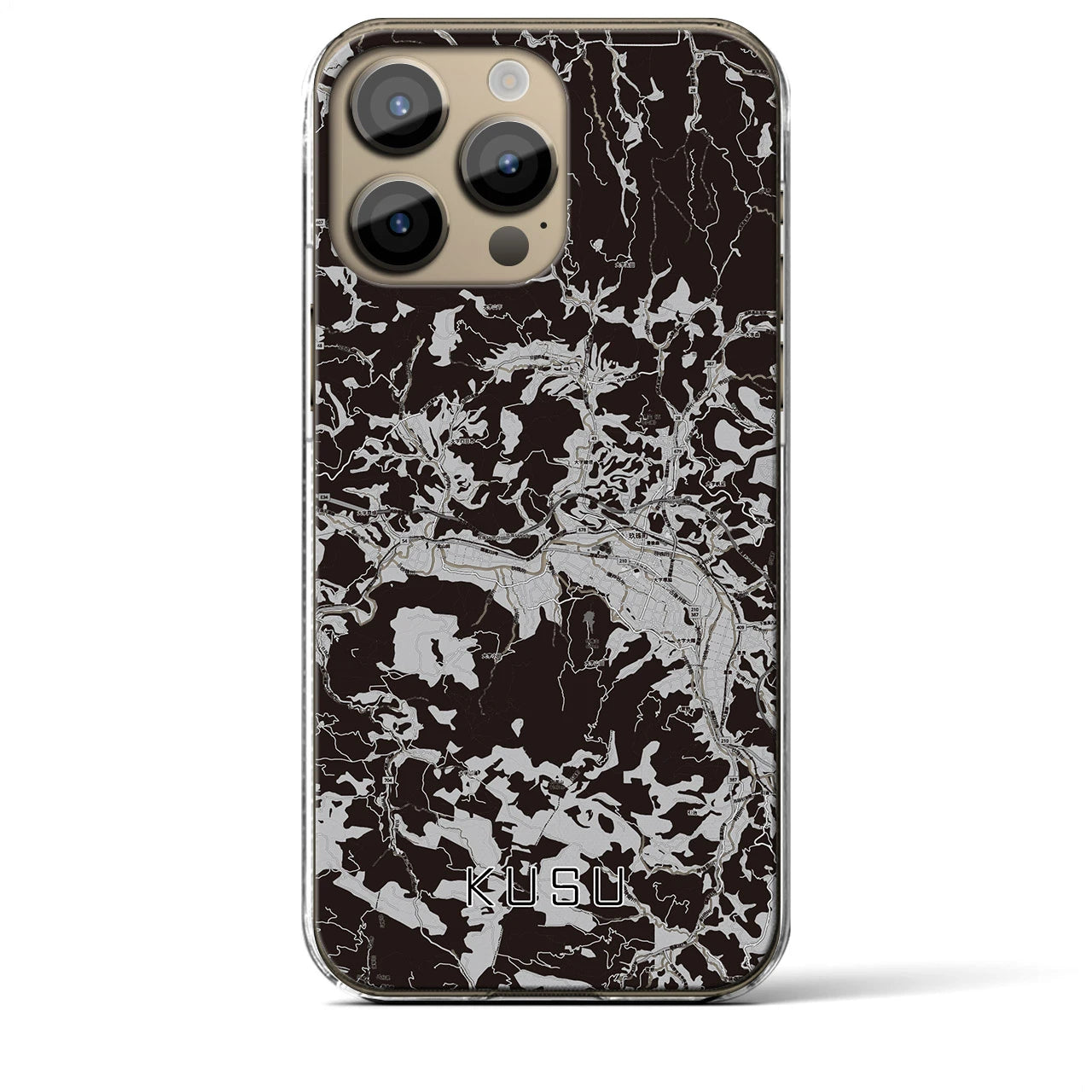 【玖珠(大分県)】地図柄iPhoneケース(クリアタイプ)モノトーン・iPhone 14 Pro Max 用