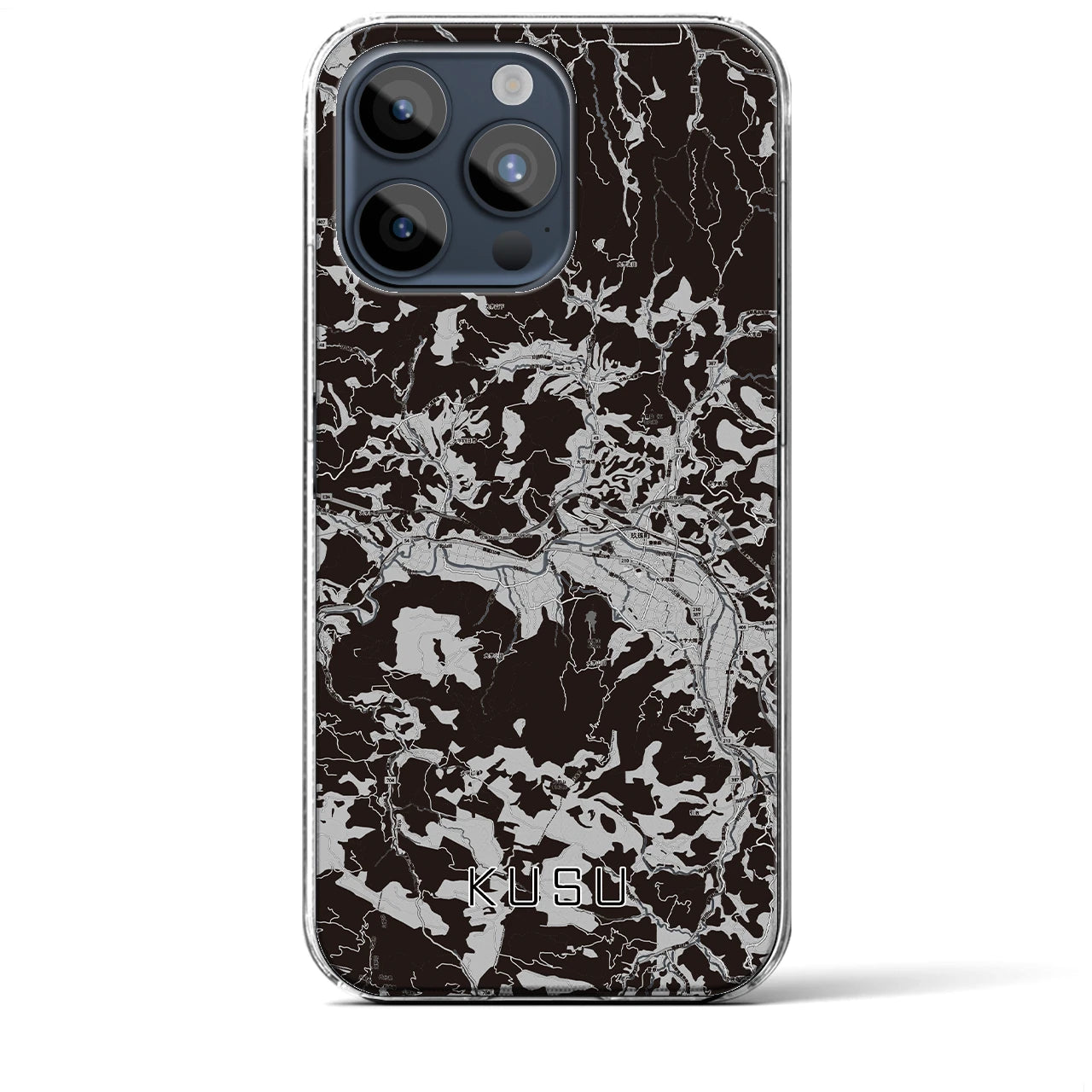 【玖珠(大分県)】地図柄iPhoneケース(クリアタイプ)モノトーン・iPhone 15 Pro Max 用