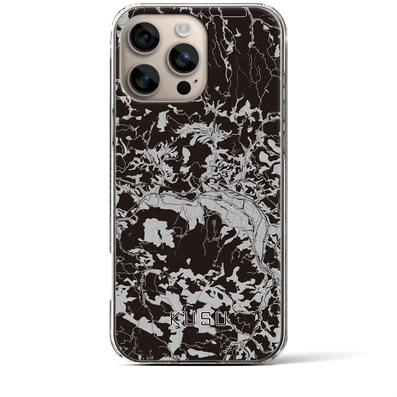 【玖珠(大分県)】地図柄iPhoneケース(クリアタイプ)モノトーン・iPhone 16 Plus 用