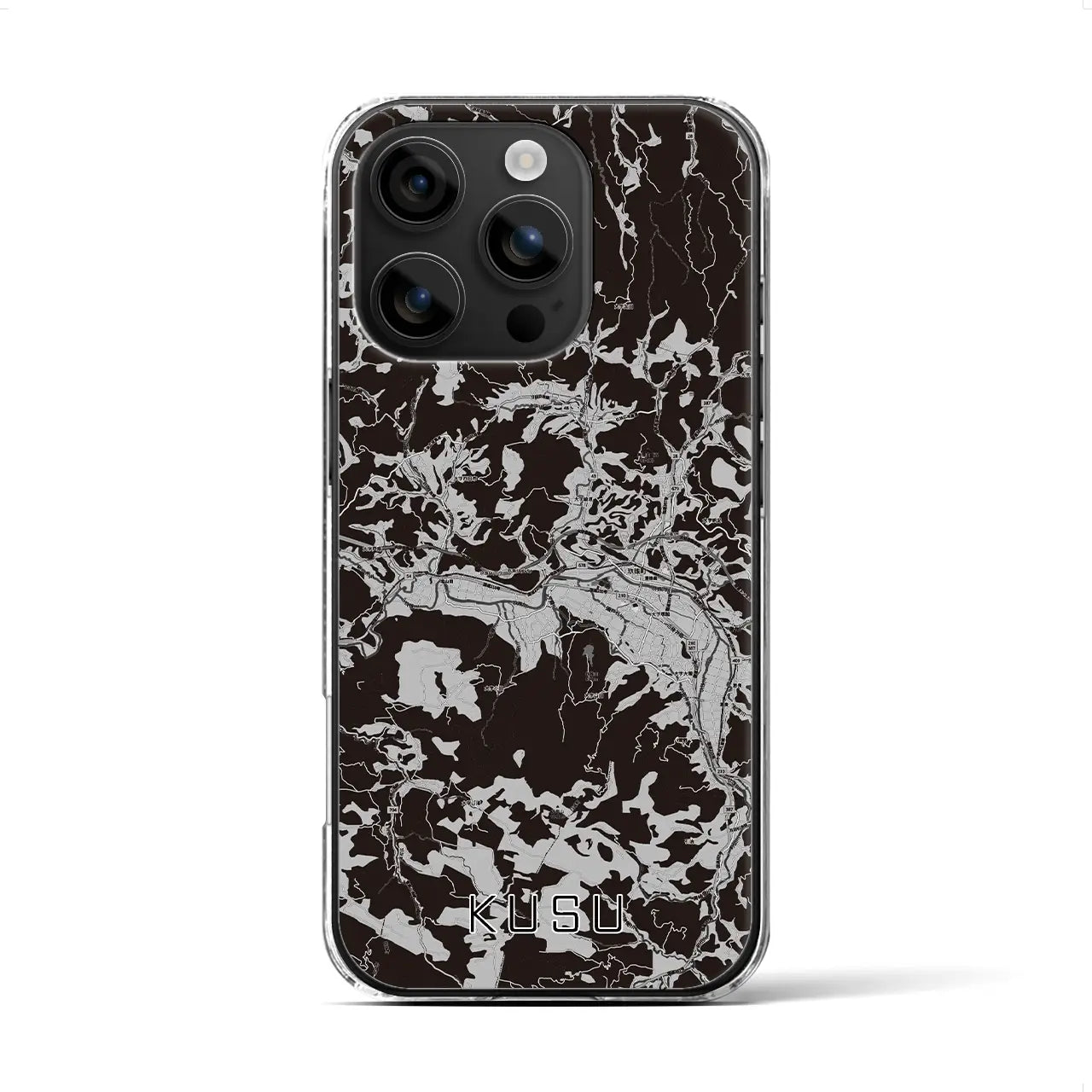 【玖珠(大分県)】地図柄iPhoneケース(クリアタイプ)モノトーン・iPhone 16 用