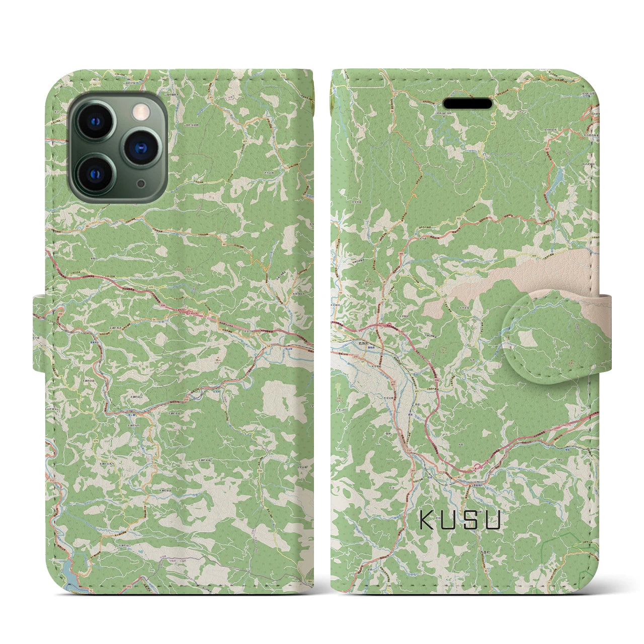 【玖珠(大分県)】地図柄iPhoneケース(手帳タイプ)ナチュラル・iPhone 11 Pro 用
