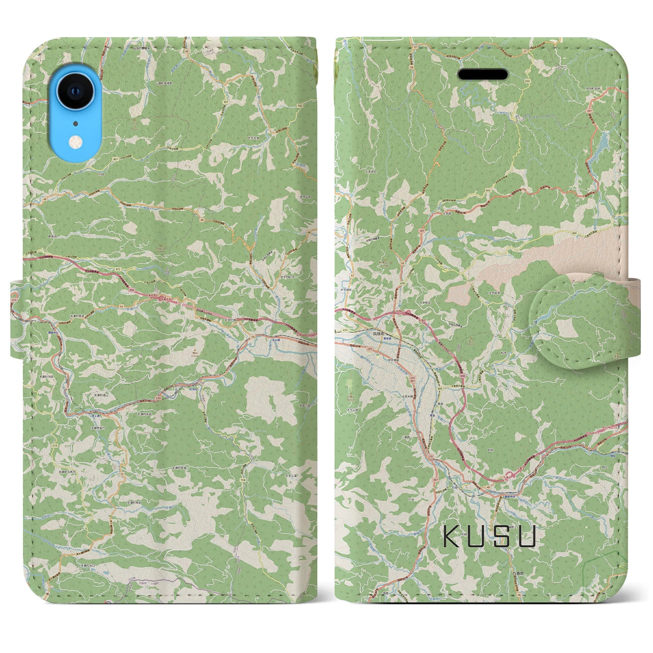 【玖珠(大分県)】地図柄iPhoneケース(手帳タイプ)ナチュラル・iPhone XR 用
