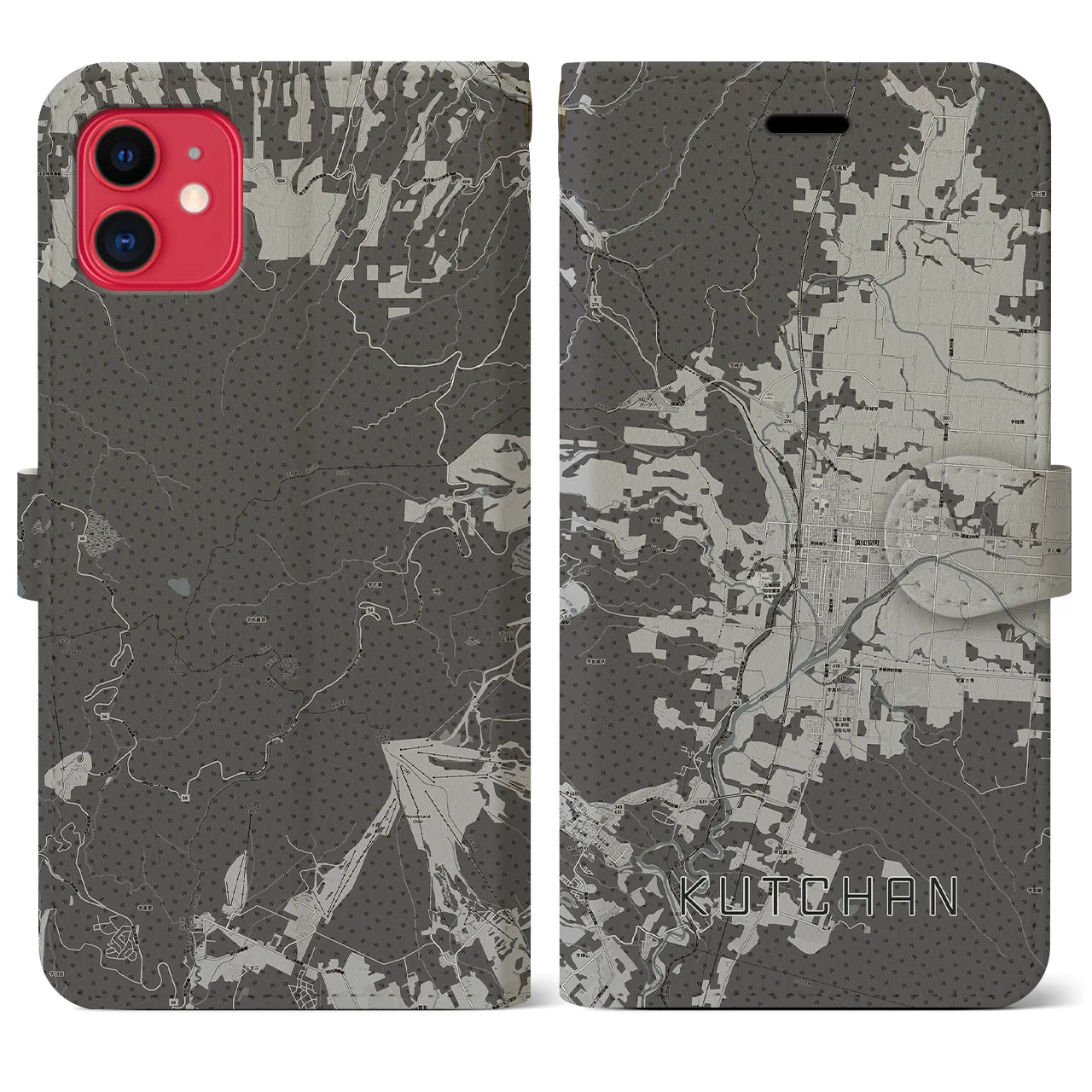 【倶知安(北海道)】地図柄iPhoneケース(手帳タイプ)モノトーン・iPhone 11 用