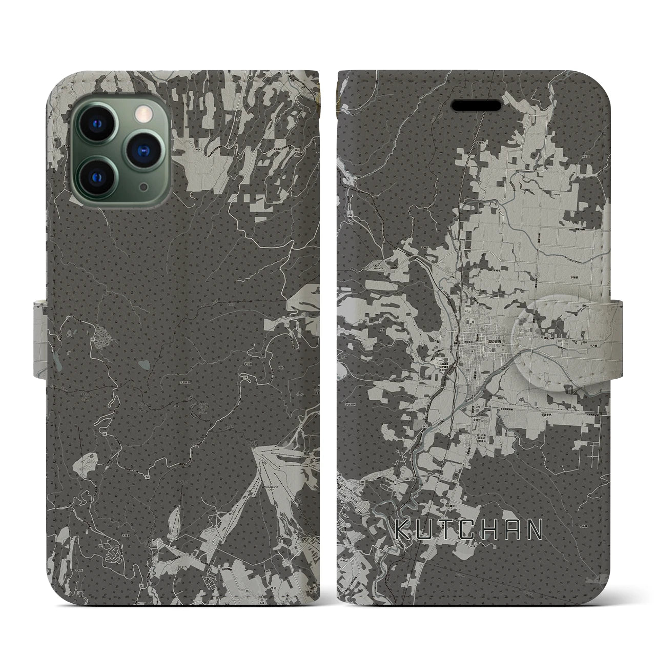 【倶知安(北海道)】地図柄iPhoneケース(手帳タイプ)モノトーン・iPhone 11 Pro 用
