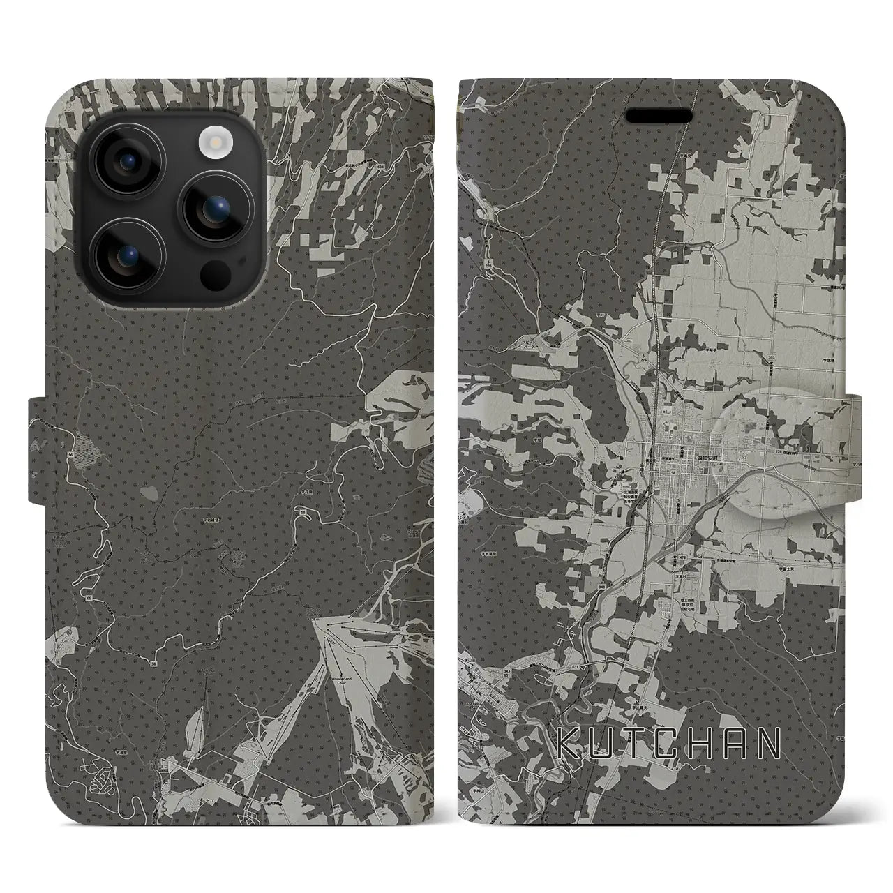 【倶知安(北海道)】地図柄iPhoneケース(手帳タイプ)モノトーン・iPhone 16 用