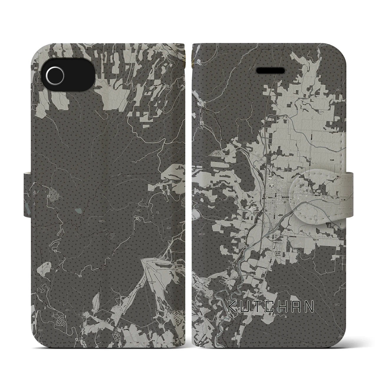 【倶知安(北海道)】地図柄iPhoneケース(手帳タイプ)モノトーン・iPhone SE(第3 / 第2世代) / 8 / 7 / 6s / 6 用