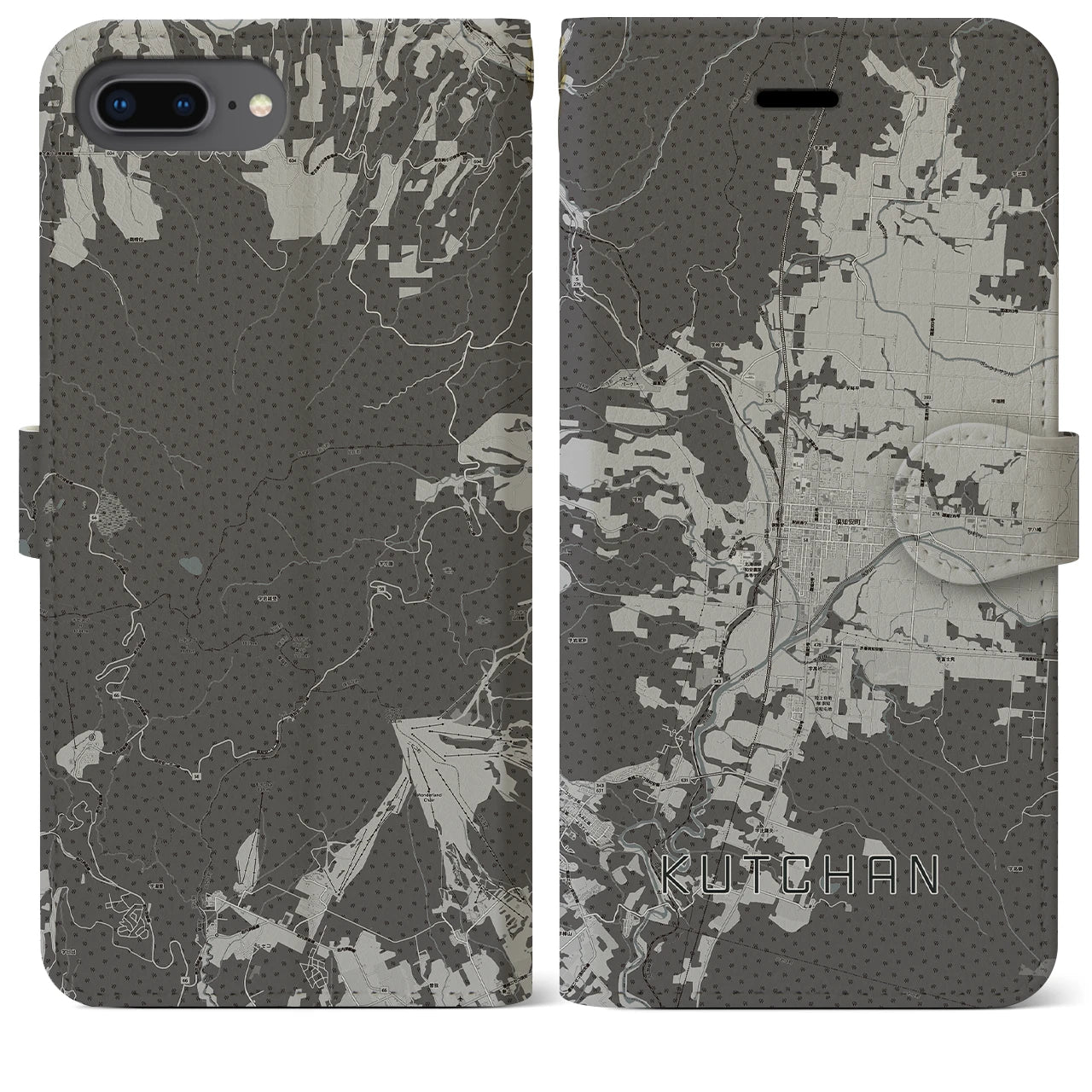 【倶知安(北海道)】地図柄iPhoneケース(手帳タイプ)モノトーン・iPhone 8Plus /7Plus / 6sPlus / 6Plus 用