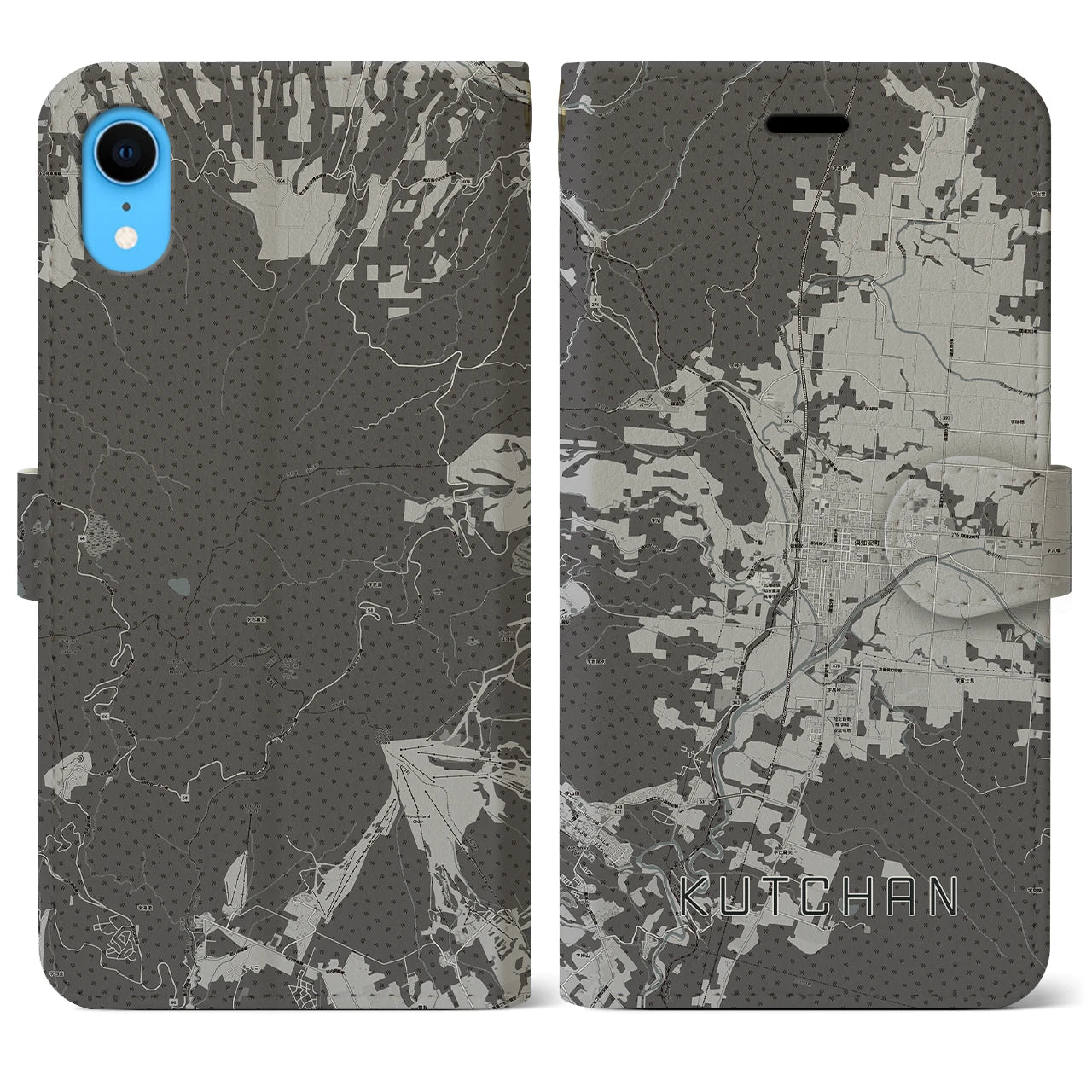 【倶知安(北海道)】地図柄iPhoneケース(手帳タイプ)モノトーン・iPhone XR 用