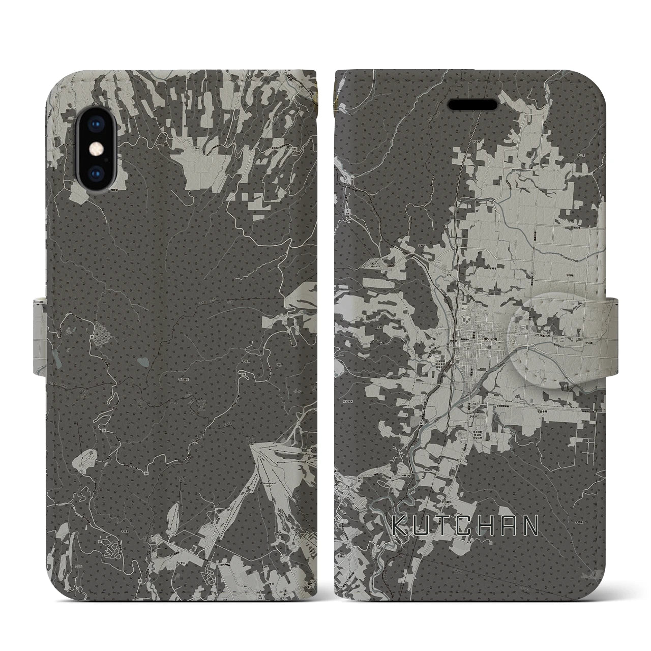 【倶知安(北海道)】地図柄iPhoneケース(手帳タイプ)モノトーン・iPhone XS / X 用